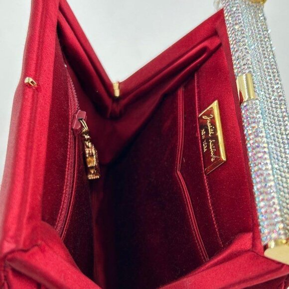 Judith Leiber Vintage Red Satin Evening Bag w/ Crystal Beaded Handle - Picture 3 of 6